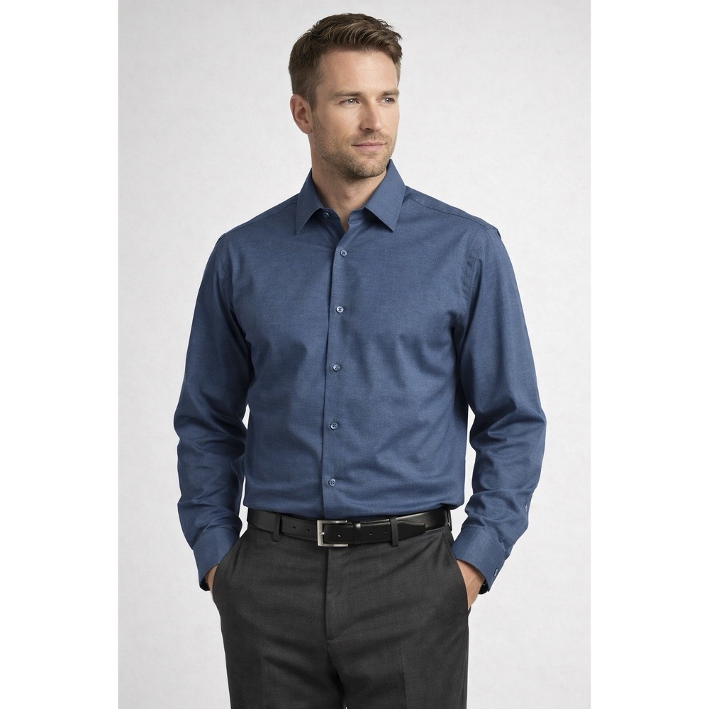 Stacy Adams Men's Navy Dress Shirt Modern Fit Button‎ Front Size 19 36/37 NWT
